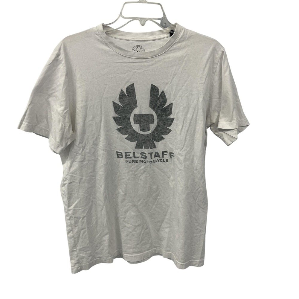 Belstaff Shirt Mens XL White Pure Motorcycle‎ Logo Graphic Crewneck  Tee